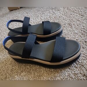 Rothy's Black and Tan Platform Slingback Sandals